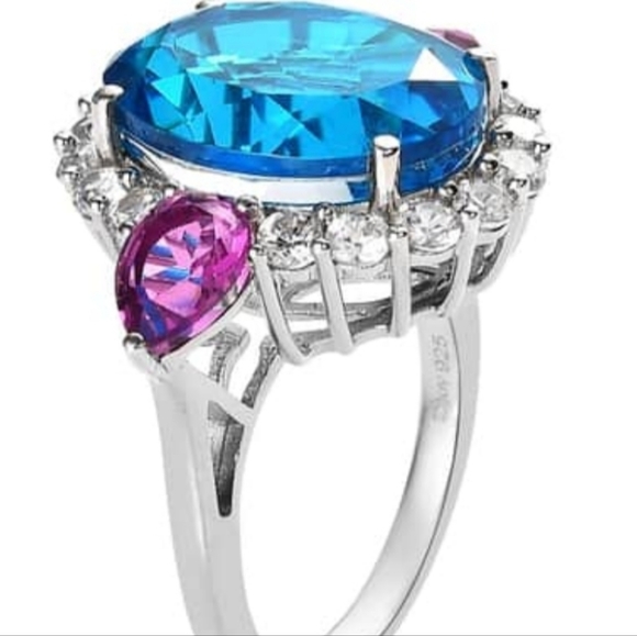 Caribbean Quartz Ring in Platinum over 925. Size 7! NEW - Picture 8 of 15